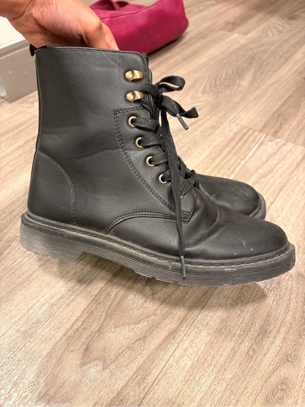Black Lace-Up Combat Boots - women’s